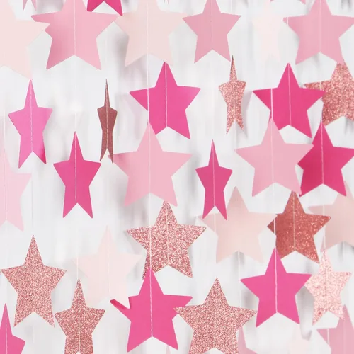 Miniatura 16 de Guirnalda de decoración de cumpleaños y graduación en negro y plata - 18.9 metros de serpentinas brillantes con purpurina y estrellas colgantes