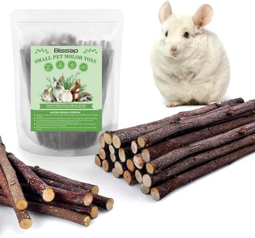 Bissap Palitos de manzana para conejos, juguetes naturales para masticar conejitos y golosinas para Chinchilla, conejillo de indias, hámster, jerbo