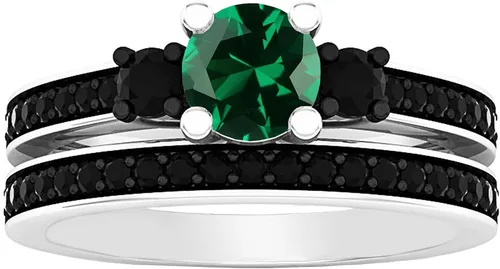 Miniatura 2 de Dazzlingrock Collection 5 MM Center Round Lab Created Gemstone with Natural Black Diamond Three Stone Engagement Ring Set for Women 925 Sterling
