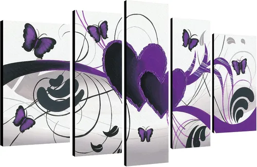 Wieco Art - Juego de 5 cuadros modernos 100 % pintados a mano; estirados y enmarcados; abstractos y románticos, de temática de mariposas y amor y de