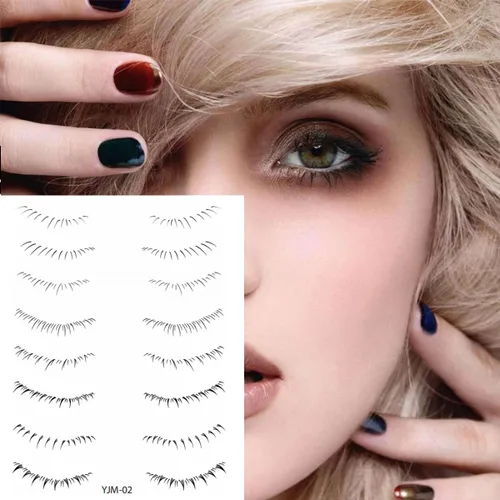 Miniatura 7 de Pestañas postizas inferiores, calcomanías de tatuaje, desechables, aspecto natural, extensión de pestañas, impermeables, pestañas postizas (16 pares)