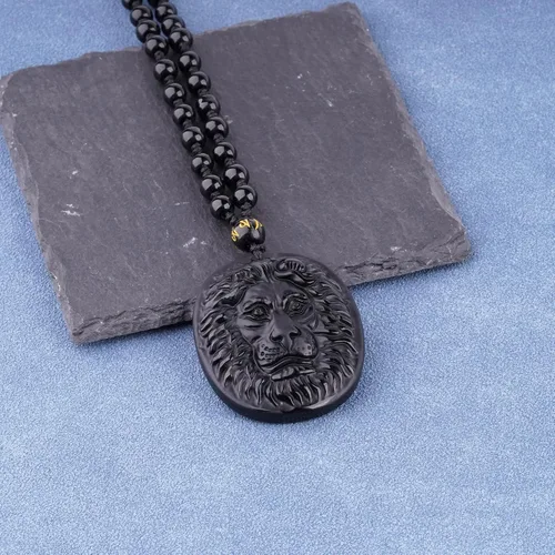 Miniatura 9 de ASGIFT Collar de la suerte de obsidiana, dije de protección de amuleto de piedra de poder con cadena de cuentas ajustable, cristal curativo, regalo