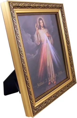 Miniatura 2 de Gerffert Impresión de la Divina Misericordia Jesucristo en marco de acabado dorado de 13 pulgadas