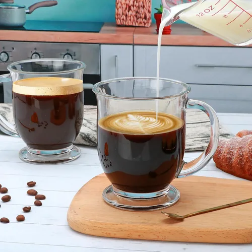 Miniatura 6 de Juego de 4 tazas de café de vidrio transparentes con cuchara, tazas de cerveza de vidrio transparente grande de 16 OZ con asa para bebidas