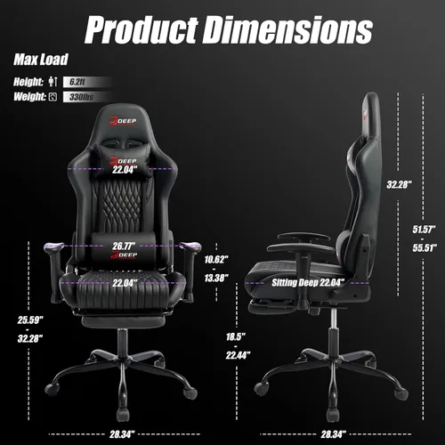 Miniatura 3 de Silla de juegos con reposapiés, silla de juego ergonómica con soporte lumbar y reposabrazos giratorio, silla reclinable para computadora de altura