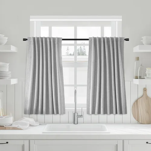 Miniatura 40 de UHITECH - Cortinas opacas beige para sala de estar, cortinas cortas de 35 pulgadas para habitación, cortinas negras para ventanas pequeñas, paneles