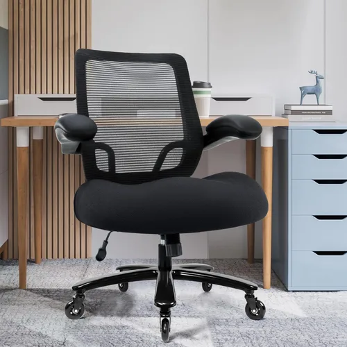 Miniatura 8 de Silla de oficina grande y alta de 500 libras, silla de escritorio ergonómica de malla resistente, silla de computadora con respaldo alto, Negro