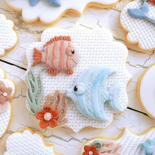 Miniatura 5 de Moldes de chocolate de pescado, tiburón marino, coral, moldes de silicona para dulces, moldes para hornear fondant con temática de mar
