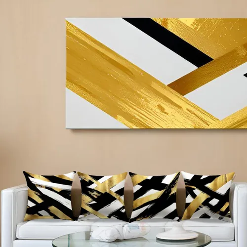 Miniatura 7 de Juego de 4 fundas de almohada negras y doradas, fundas de almohada de 18 x 18 pulgadas, almohadas geométricas abstractas a rayas para decoración