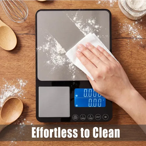 Miniatura 5 de Báscula de cocina de doble plataforma, báscula digital de alimentos con pantalla doble, dos básculas en una para pesada y precisa, 33 lb/0.01