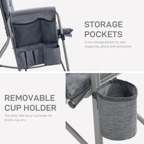 Miniatura 8 de EVER ADVANCED Silla mecedora ligera y plegable para campamento, silla mecedora portátil acolchada para patio, césped y exteriores, sillón duro