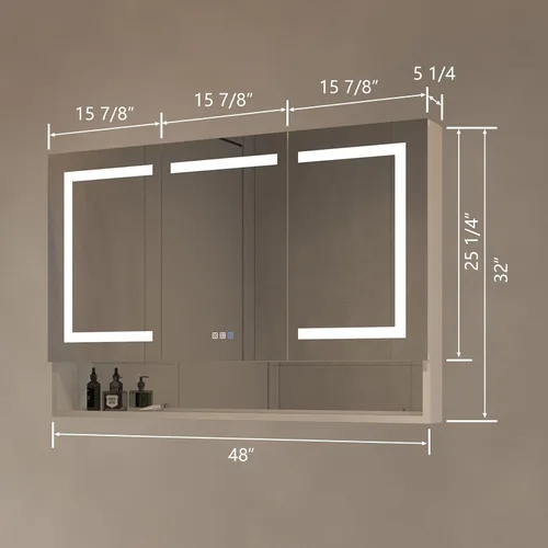 Miniatura 2 de Boyel Living Gabinete de medicina LED rectangular grande de aluminio plateado empotrado o montaje en superficie de 48 pulgadas de ancho x 32