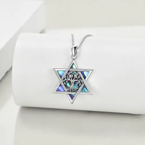 Miniatura 45 de YFN Collar de estrella de David de plata de ley, concha de abulón, árbol de la vida, joyería judía, regalos para mujeres y hombres
