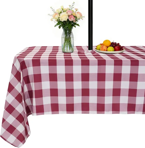 Miniatura 19 de SquarePie Mantel redondo de 60 pulgadas para exteriores con agujero para sombrilla y cremallera, resistente al agua, a prueba de derrames, mantel