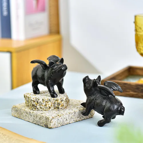 Miniatura 2 de Sungmor Juego de 2 figuras de hierro fundido de elefante y unicornio - Esculturas rústicas en negro para estante, escritorio o entrada - Estatuas