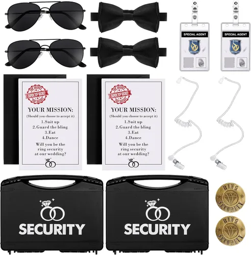 Miniatura 6 de Aoriher Juego de seguridad para portador de anillo de boda incluye caja para portador de anillo, insignia de seguridad, gafa de sol, auricular