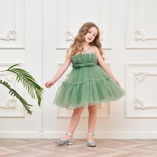 Miniatura 5 de Miipat Vestido de niña de flores para bebé, boda, fiesta, tul, princesa, vestido de baile, vestido formal con lazo para la cabeza