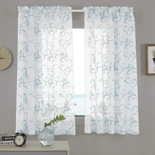 Miniatura 21 de Cortinas traslúcidas blancas bordadas florales de 63 pulgadas, cortinas de gasa con bolsillo para barra para sala de estar, dormitorio, paneles