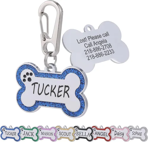 Miniatura 11 de Etiquetas de identificación de mascotas personalizadas de acero inoxidable con diseño de hueso brillante - Etiquetas de perro profundamente grabadas