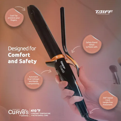 Miniatura 4 de TAIFF Curves - Rizador profesional de titanio negro – Rizador de pelo de alto rendimiento y rizadora para cabello con doble voltaje Temperatura