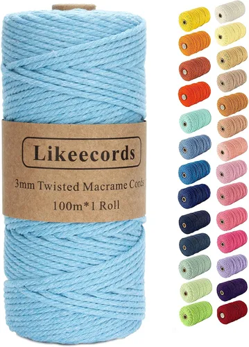 Miniatura 11 de Cordón de macramé, cuerda de algodón de 0.118 in x 328 pies, cuerda de algodón blanco natural para manualidades, tejer, colgar plantas, decoración