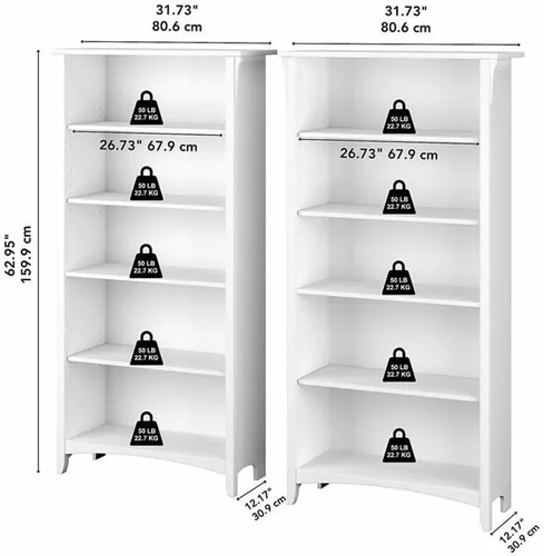 Miniatura 3 de Bush Furniture Salinas - Estantería alta de 5 estantes, juego de 2 en gris Shiplap y blanco puro, almacenamiento vertical de oficina, estanterías