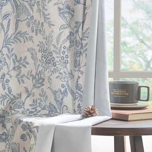 Lazzzy Cortinas de lino de estilo granja con flores azules de 63 pulgadas de largo, con lengüeta trasera, para sala de estar y dormitorio, estampado