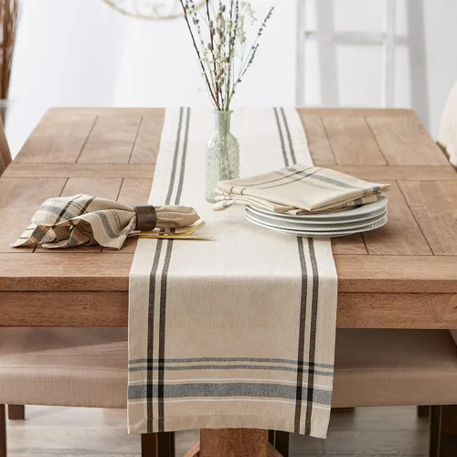 Miniatura 4 de DII Colección de Mesa de Comedor de Rayas Francesas Camino de Mesa Estilo Granja, 14x72 Pulgadas, Gris Pardo/Negro