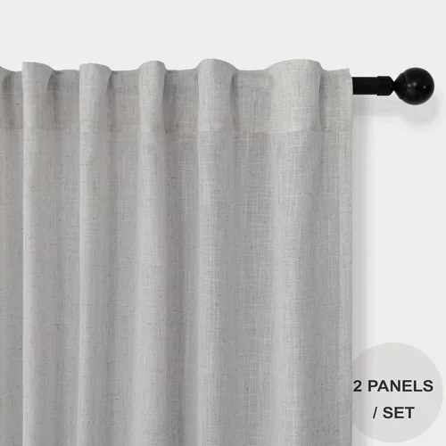 Miniatura 2 de Cortinas de lino gris claro, 2 paneles, presillas traseras, bolsillo para cortinero, semitraslúcidas, ahorran energía, estilo rústico, arpillera