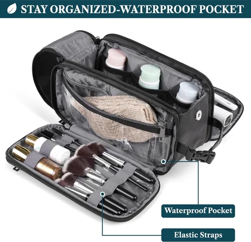 Miniatura 3 de PAVILIA Neceser para hombres y mujeres, bolsa de viaje, estuche organizador de artículos de tocador, artículos esenciales de viaje, kit de afeitado