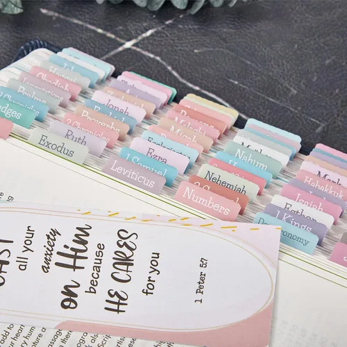 Miniatura 6 de Pestañas de la Biblia en colores pastel crema, pestañas laminadas de la Biblia para mujeres y niñas, 90 pestañas de la Biblia del Antiguo y Nuevo