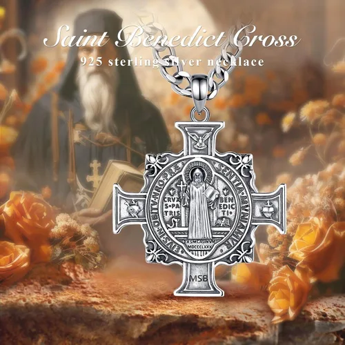 Miniatura 330 de EUDORA Collar de plata de ley 925, San Cristóbal y San Benito, San Miguel, Virgen María, San Judas Tadeo, Cruz de Buen Pastor y Arcángel, Medalla
