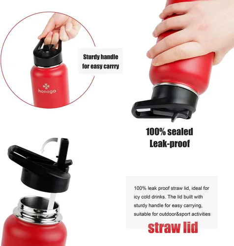 Miniatura 6 de Botella de agua deportiva con aislamiento al vacío de doble pared con recubrimiento en polvo, 32 oz, de acero inoxidable 18/8 con boca ancha, tapa