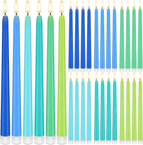 Miniatura 12 de Baquler 24 velas cónicas sin llama de flores silvestres de 11 pulgadas, funciona con pilas, velas LED de plástico con degradado parpadeante