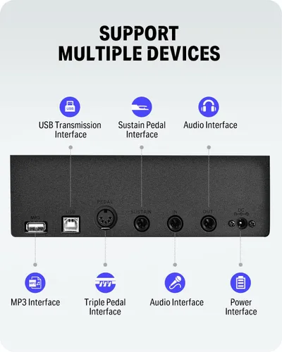 Miniatura 10 de Donner DEP-20 Piano digital para principiantes de 88 teclas, teclado ponderado de tamaño completo, piano eléctrico portátil con pedal