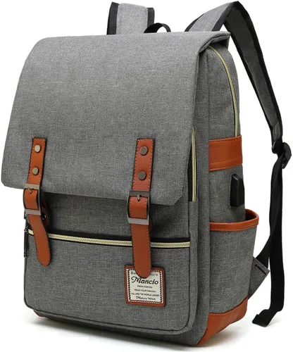 Miniatura 7 de Mancio - Mochila vintage para portátil con puerto de carga USB, mochila de negocios delgada resistente a roturas para viajes, universidad, mochilas