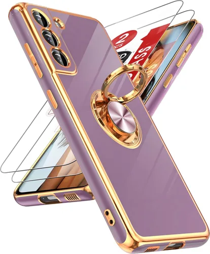 Miniatura 56 de LeYi Funda para Samsung Galaxy S22 Ultra con soporte de anillo giratorio de 360°, soporte magnético, chapado en oro rosa, borde protector para Negro