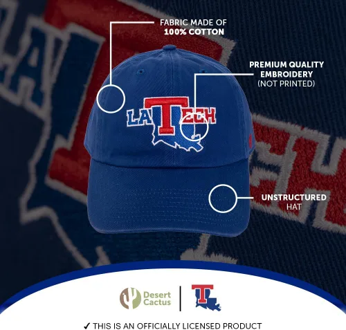 Miniatura 3 de Desert Cactus Louisiana Tech University Gorra de béisbol Bulldogs LA Brimmed Gorra bordada con correa de tela ajustable para adultos (estilo B) azul
