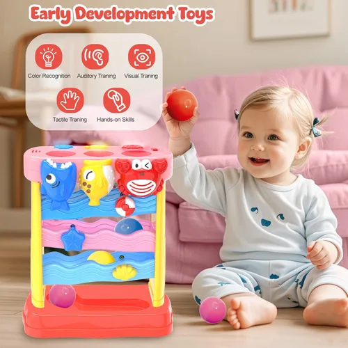 Miniatura 4 de AuroTops Pound A Ball Juguetes para niñas de 1, 2, 3 años, juguete musical Montessori para niños pequeños de 6-12-18-24 meses, juguetes interactivos