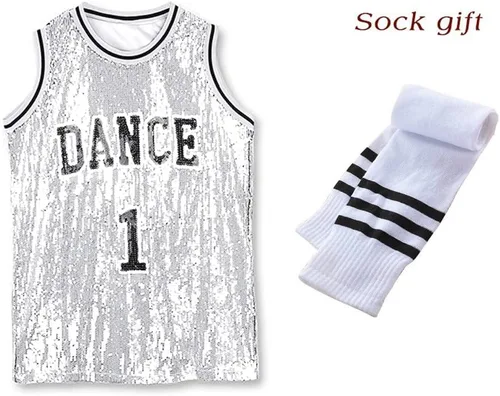 Miniatura 2 de LOLANTA Ropa de baile Hip Hop para niñas, vestido de lentejuelas para niños, camiseta larga sin mangas, camiseta de animadora de jazz