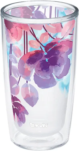 Miniatura 9 de Tervis Vaso aislado de cristal de doble pared hecho en Estados Unidos con acuarela floral morado que mantiene las bebidas frías y calientes, 16