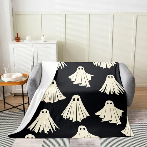 Manta mullida de fantasmas de Halloween para niños, manta de franela con estampado de fantasmas de Halloween, manta de forro polar para todas las