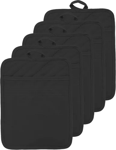 Miniatura 32 de Soporte para olla de horno con bolsillo, de algodón, resistente al calor, para cocina, almohadilla caliente, guantes de horno para cocinar y Gris
