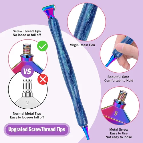 Miniatura 2 de Snewvie Juego de herramientas de accesorios para bolígrafos de pintura de diamante, 3 bolígrafos de arte de diamante con purpurina y 12 puntas