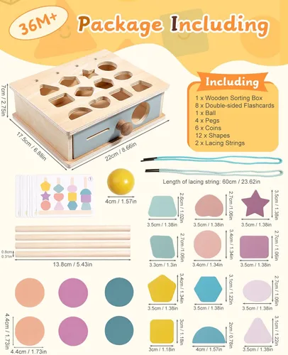 Miniatura 5 de Biottro Montessori - Juguetes para niños de 3, 4, 5 años, 5 en 1, juguete educativo de aprendizaje para niños y niñas, cuentas apilables a juego