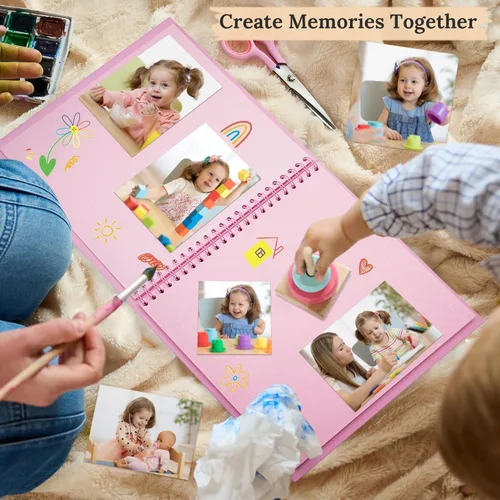 Miniatura 3 de Álbum de recortes de 7 x 7 pulgadas, álbum de recortes DIY de tapa dura de papel kraft, álbumes de fotos, 40 páginas, perfecto para fotos de 4 x 6