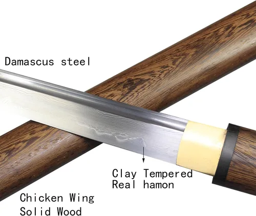 Miniatura 7 de Tanto Japonés Hecho a Mano de Acero Damasco Templado en Arcilla Espada Katana Corta Afilada de 20 Pulgadas