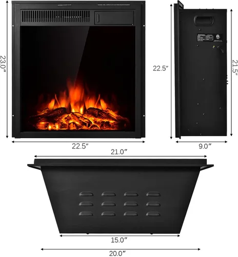 Miniatura 4 de Tangkula - Inserto de chimenea eléctrica de 22.5 pulgadas, calentador de chimenea eléctrica independiente y empotrado con control remoto, calentador