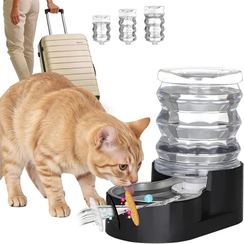 Miniatura 19 de RIZZARI Dispensador de agua grande para perros: 8L de gravedad elevada en negro, dispensador automático de acero inoxidable con cepillo Perla