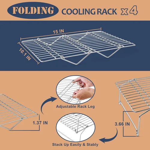 Miniatura 3 de E-far Estante de enfriamiento de 4 niveles, estante de enfriamiento de alambre apilable de acero inoxidable de 15 x 10.1 pulgadas para hornear